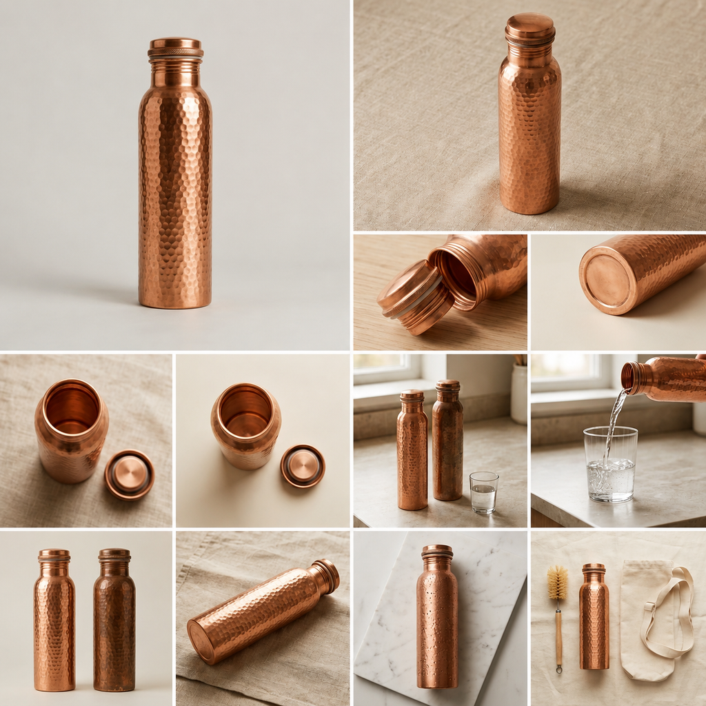 Copper & Co Pure 99.9% Copper Water Bottle | Hand-Hammered, 34 oz